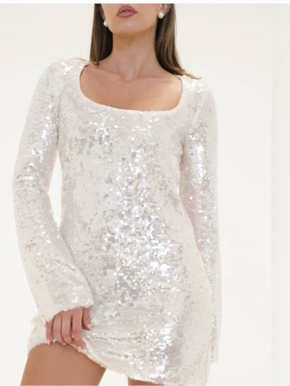 NWT Women’s Rumored Sequin Scoop Neck Champagne Mini Dress size XS